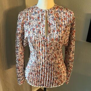 Vince Pomegranate Pleated V-neck Blouse